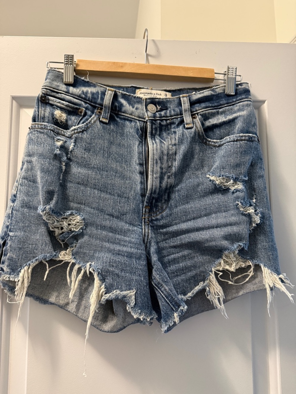 Abercrombie & Fitch Distressed Medium Blue Denim Cutoff Shorts